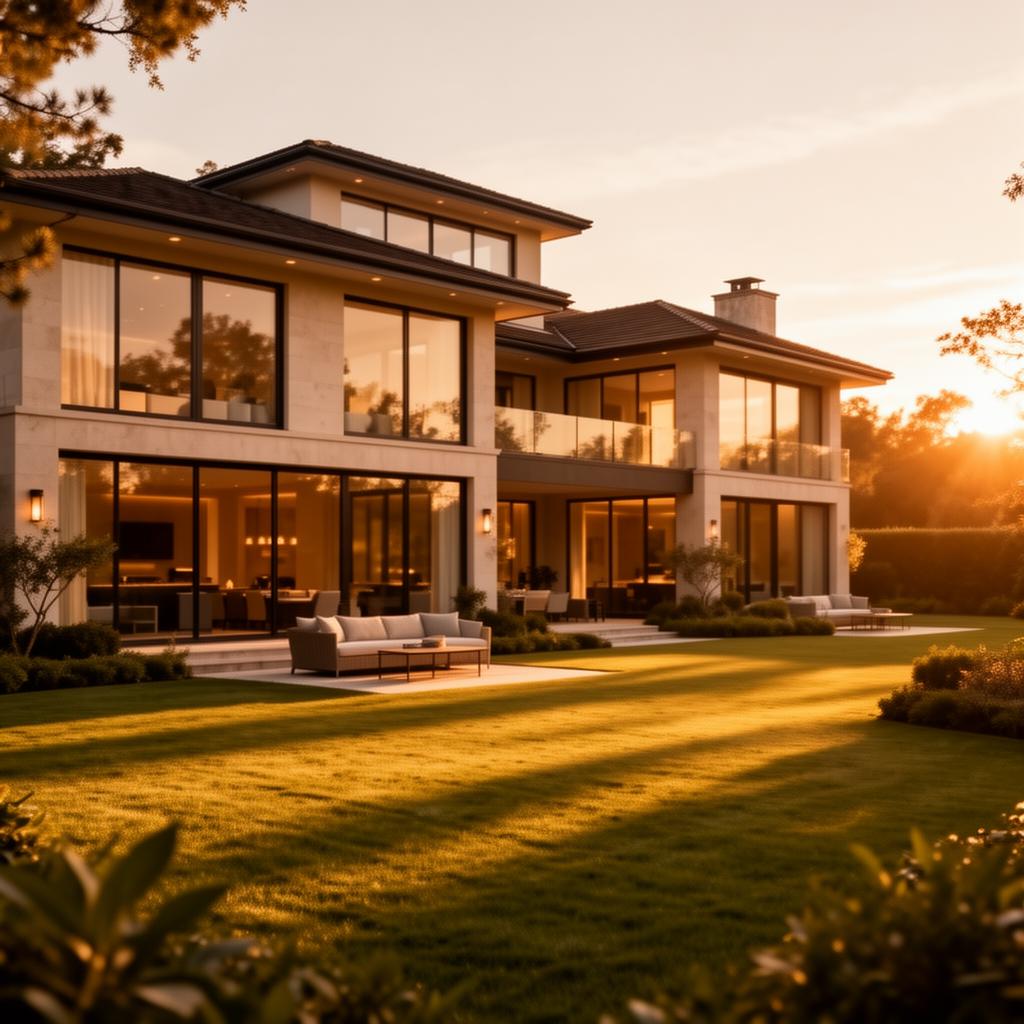 A warm dream home at golden hour